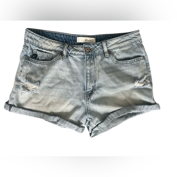 Kancan Light Wash Rolled Cuff High Rise Denim Shorts Size Medium - Picture 3 of 8